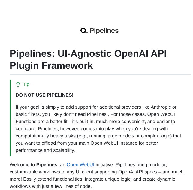 Open Webui Pipelines screenshot
