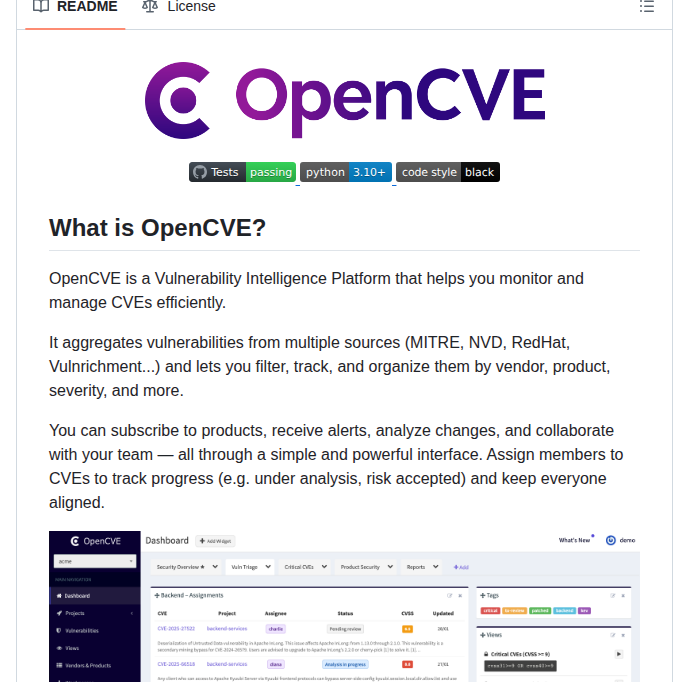 Opencve Opencve screenshot