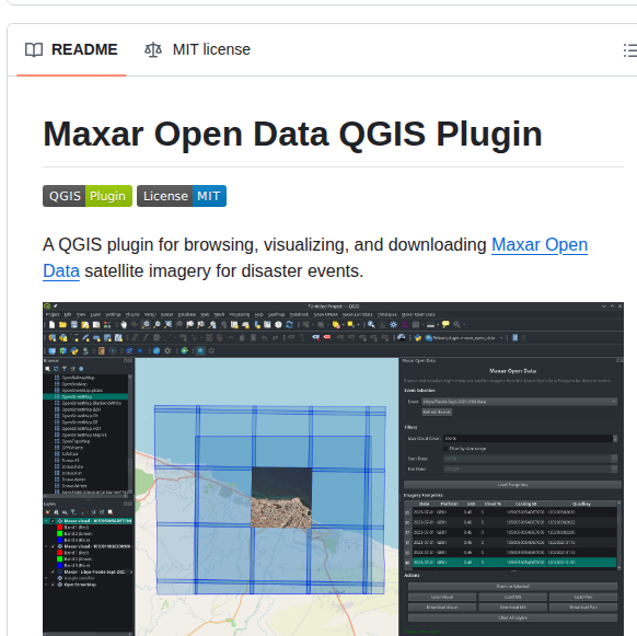Opengeos Qgis Maxar Plugin screenshot