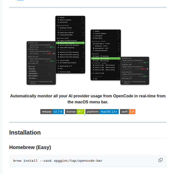 Opgginc Opencode Bar screenshot