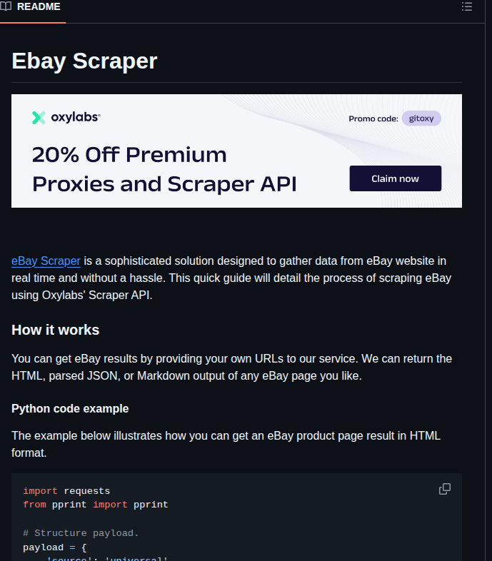 Oxylabs Ebay Scraper screenshot