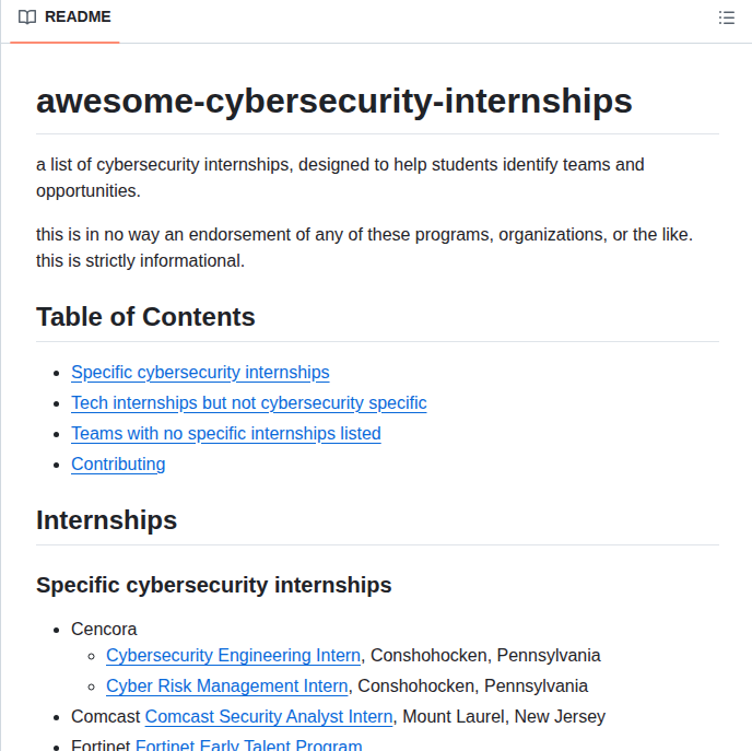 Paralax Awesome Cybersecurity Internships screenshot