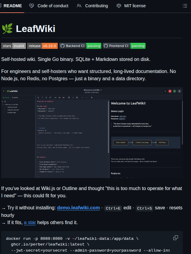 Perber Leafwiki screenshot