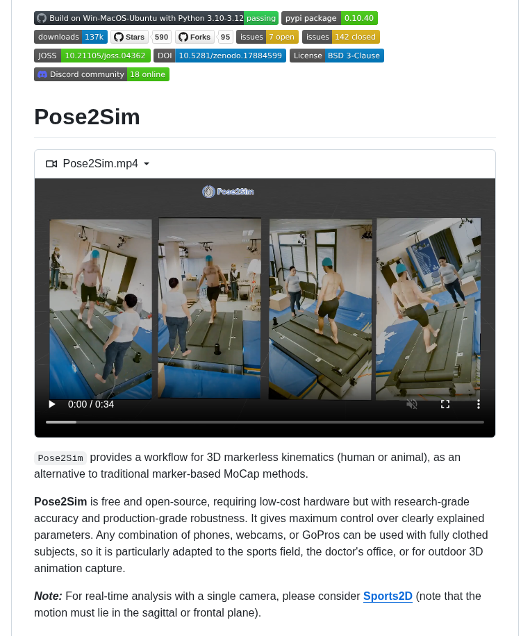 Perfanalytics Pose2sim screenshot