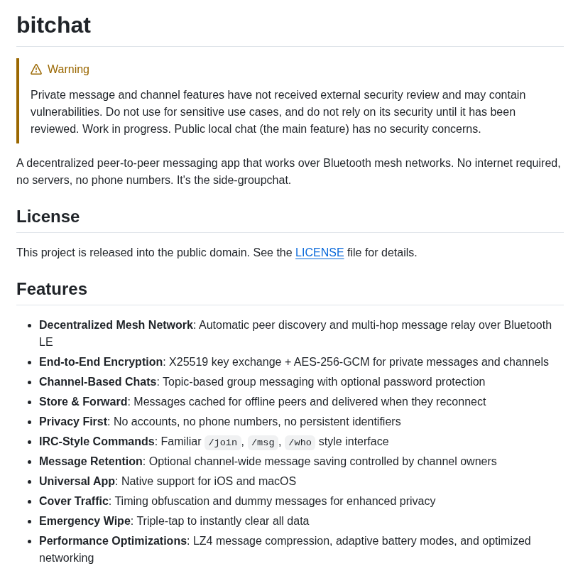 Permissionlesstech Bitchat screenshot