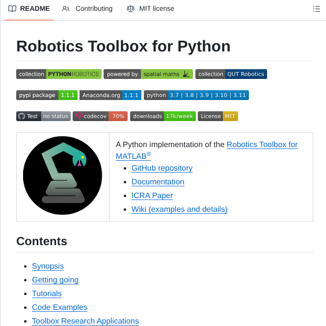 Petercorke Robotics Toolbox Python screenshot