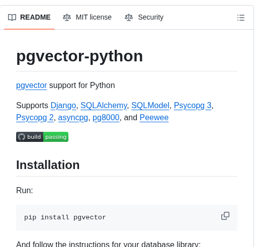 Pgvector Pgvector Python screenshot