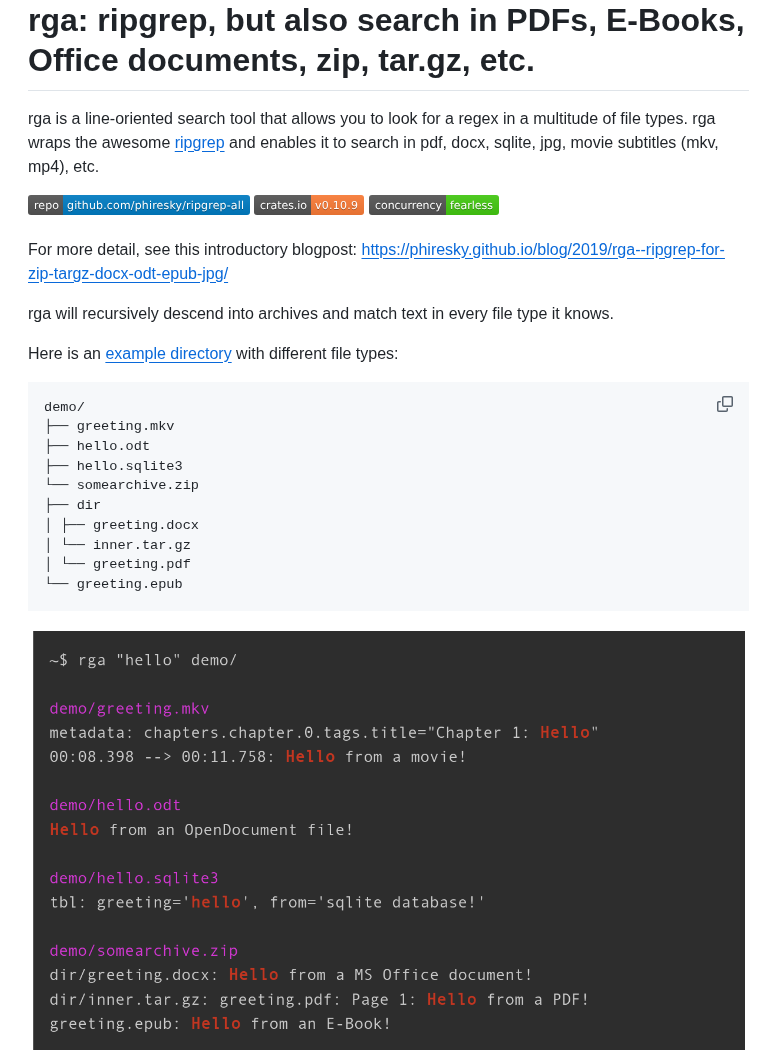 Phiresky Ripgrep All screenshot