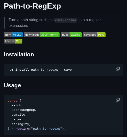 Pillarjs Path To Regexp screenshot