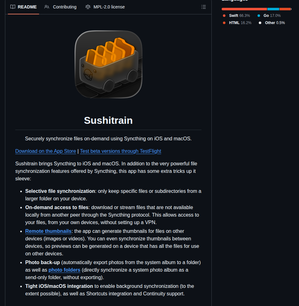 Pixelspark Sushitrain screenshot