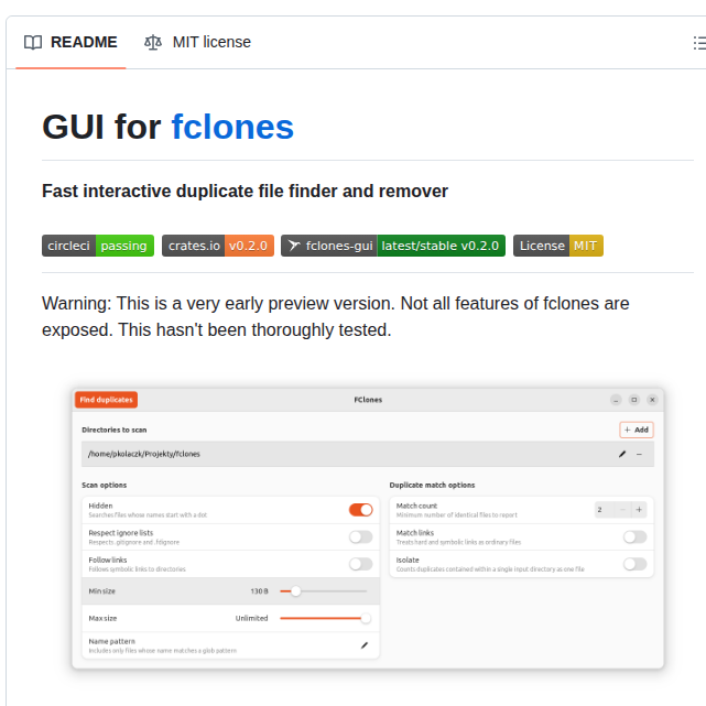 Pkolaczk Fclones Gui screenshot