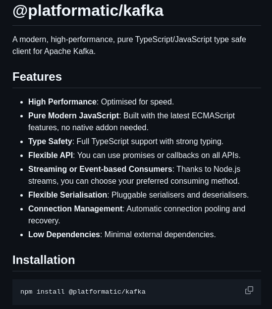 Platformatic Kafka screenshot