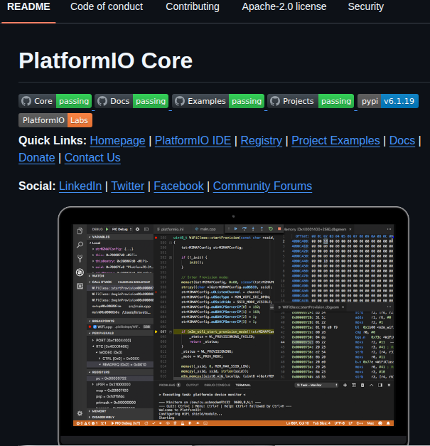 Platformio Platformio Core screenshot