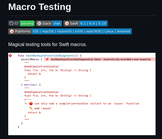 Pointfreeco Swift Macro Testing screenshot
