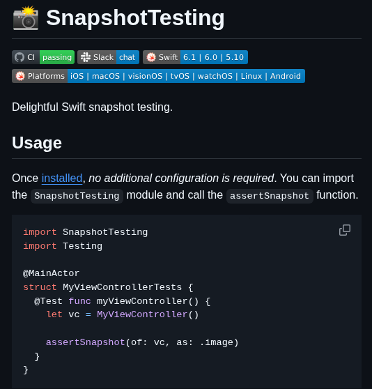 Pointfreeco Swift Snapshot Testing screenshot