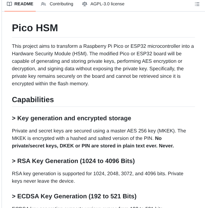 Polhenarejos Pico Hsm screenshot