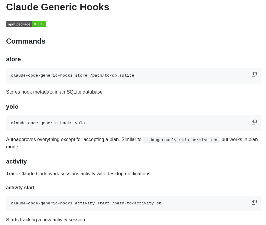Possibilities Claude Code Generic Hooks screenshot