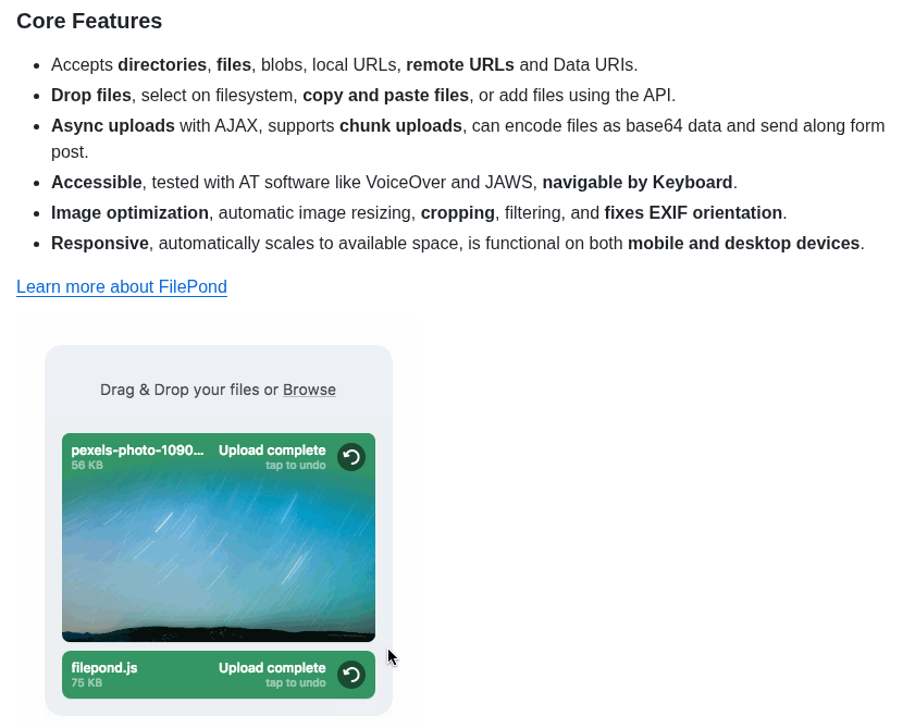 Pqina Filepond screenshot
