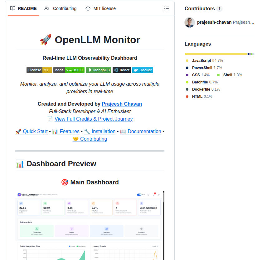 Prajeesh Chavan Openllm Monitor screenshot