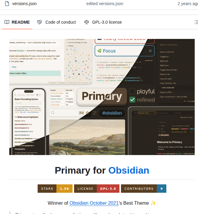 Primary Theme Obsidian screenshot