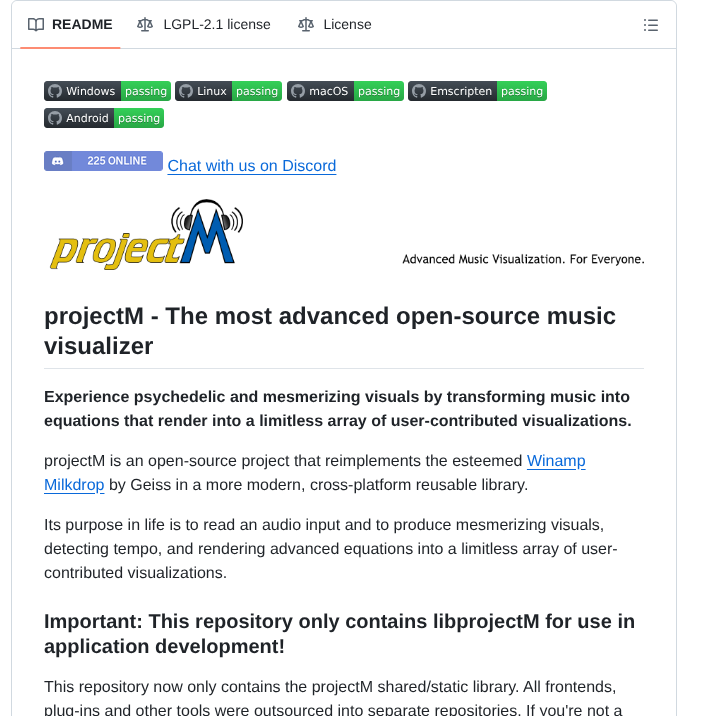 Projectm Visualizer Projectm screenshot