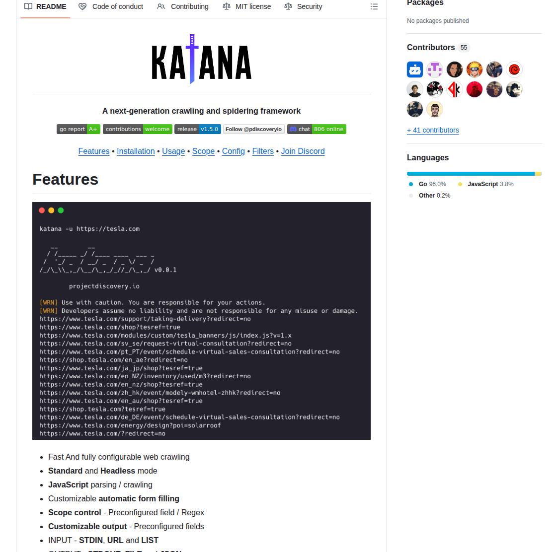 Projectdiscovery Katana screenshot