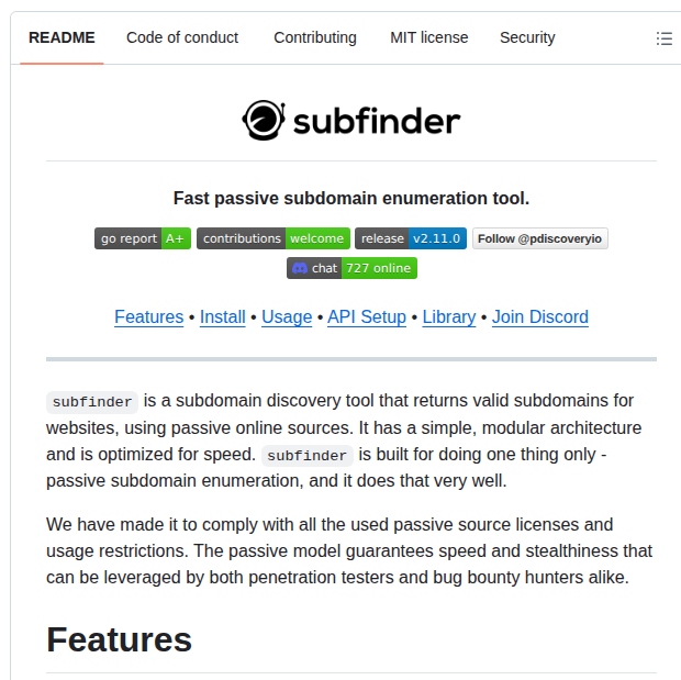 Projectdiscovery Subfinder screenshot