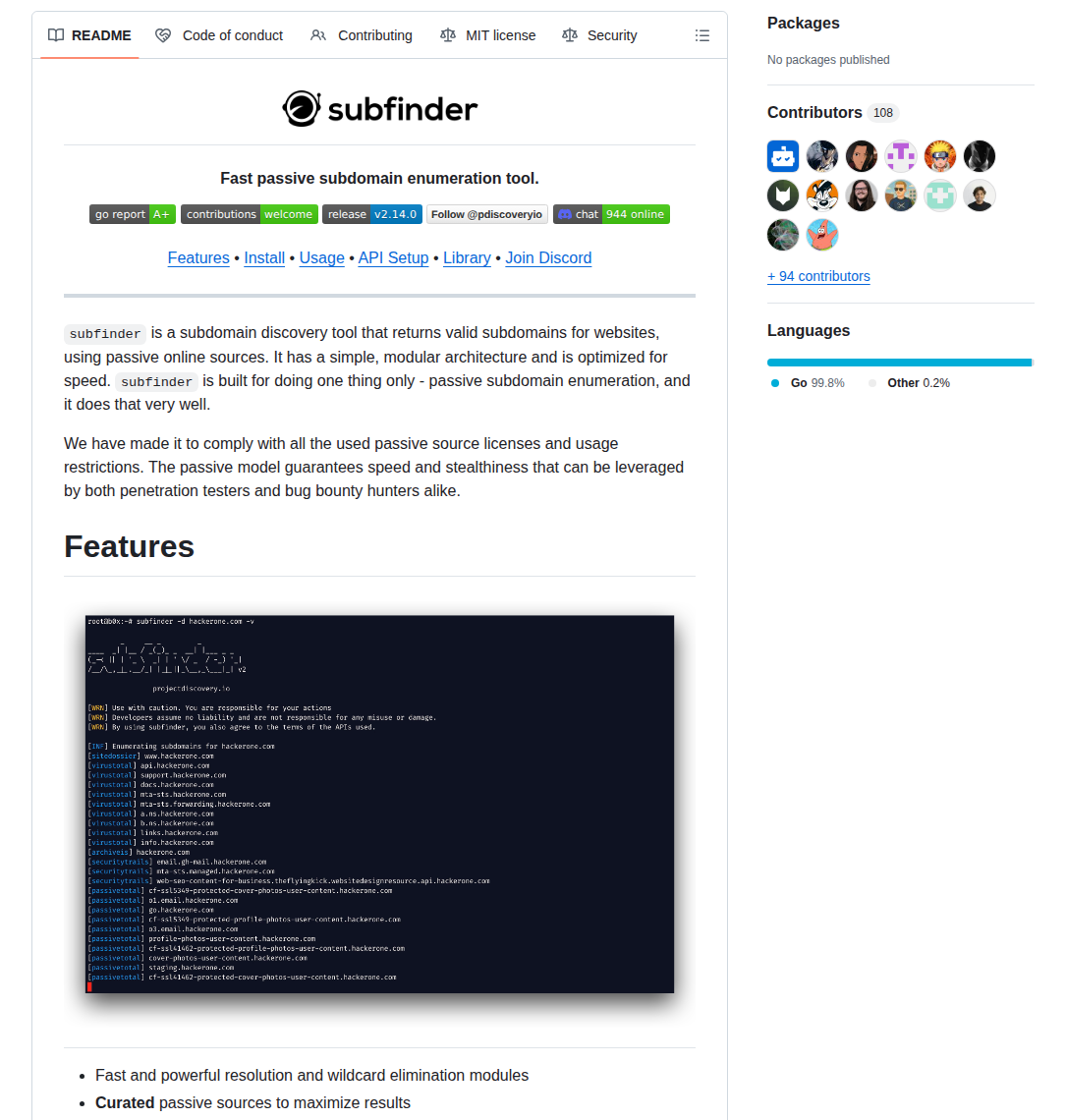 Projectdiscovery Subfinder screenshot