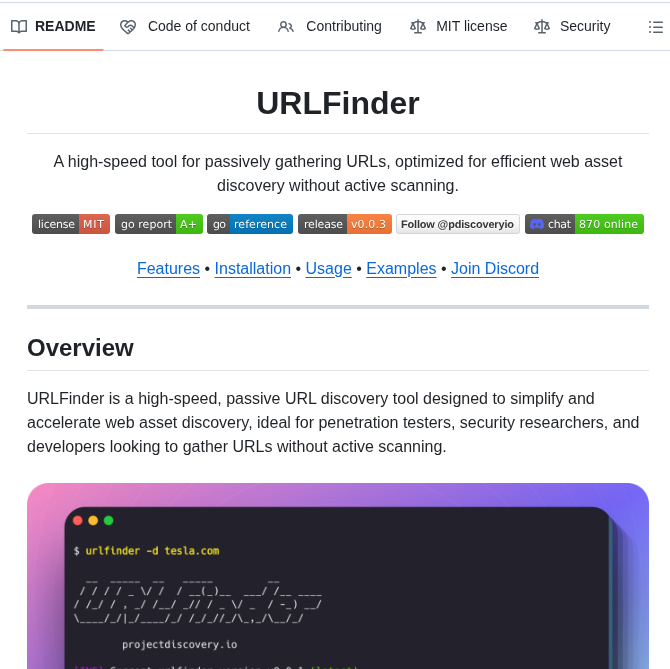 Projectdiscovery Urlfinder screenshot