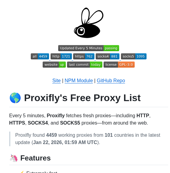 Proxifly Free Proxy List screenshot