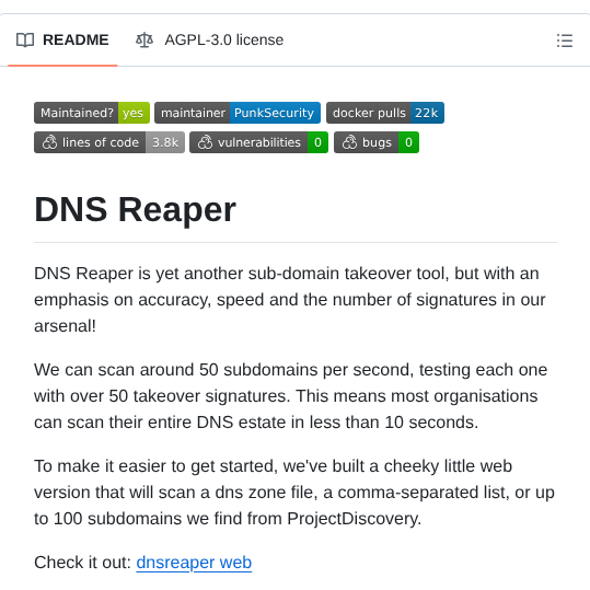 Punk Security Dnsreaper screenshot