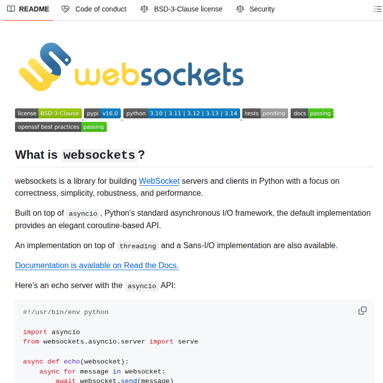 Python Websockets Websockets screenshot