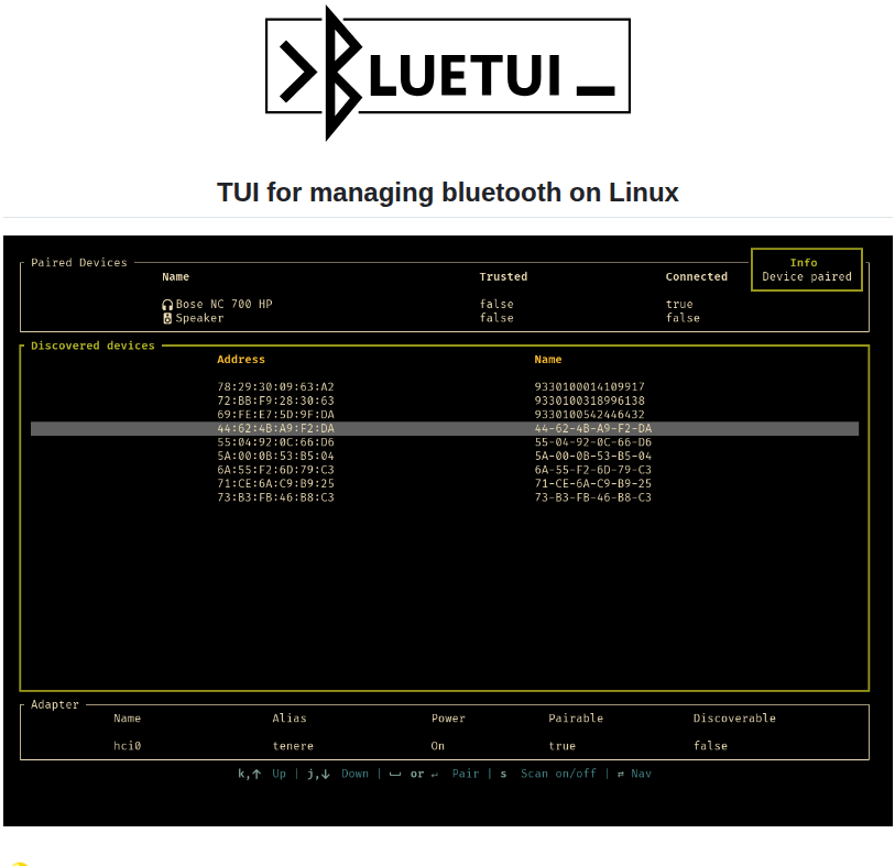 Pythops Bluetui screenshot