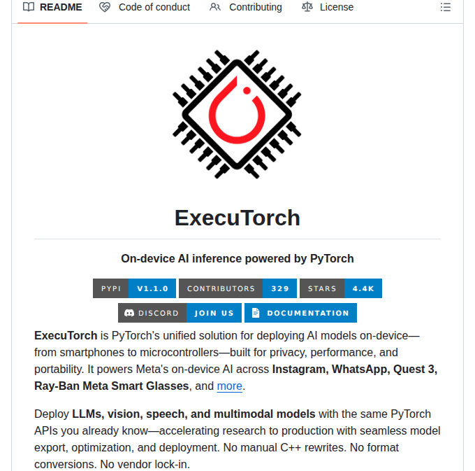Pytorch Executorch screenshot