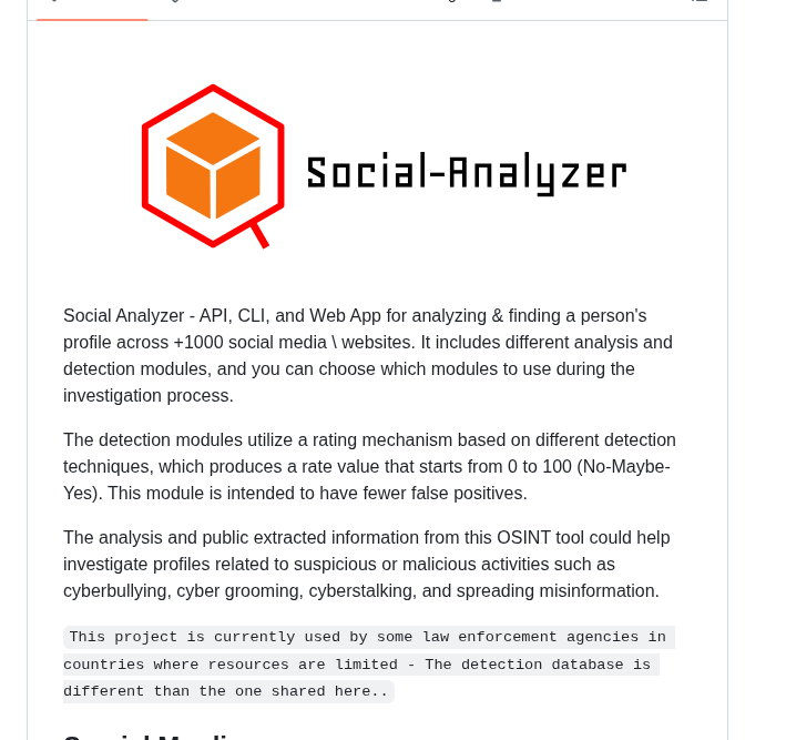 Qeeqbox Social Analyzer screenshot