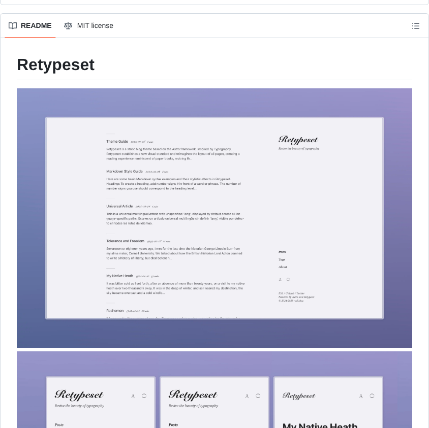 Radishzzz Astro Theme Retypeset screenshot