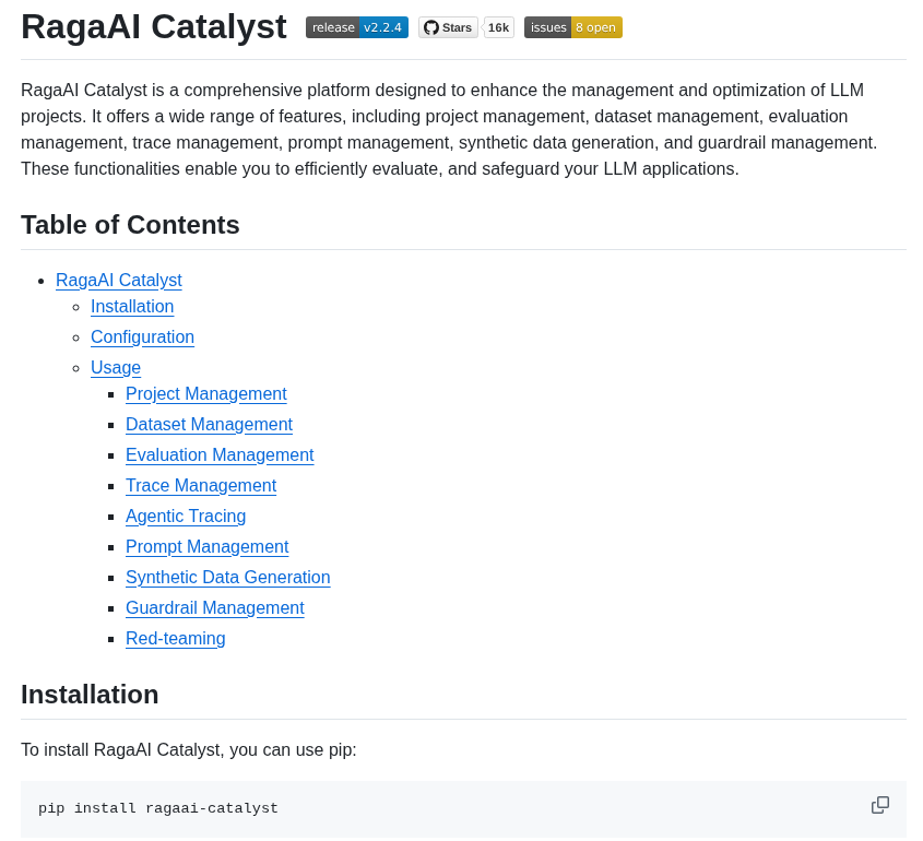 Raga Ai Hub Ragaai Catalyst screenshot