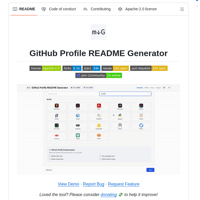 Rahuldkjain Github Profile Readme Generator screenshot