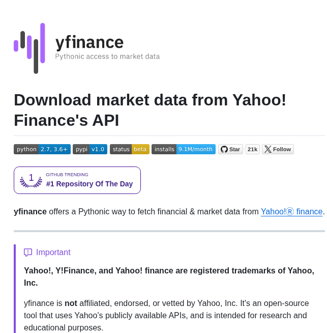 Ranaroussi Yfinance screenshot