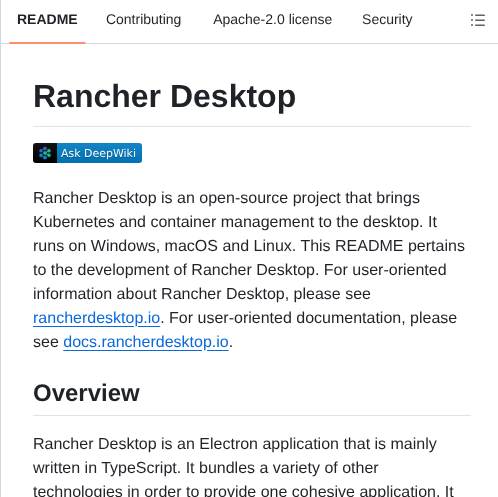Rancher Sandbox Rancher Desktop screenshot