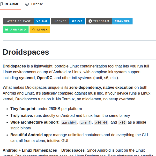 Ravindu644 Droidspaces Oss screenshot