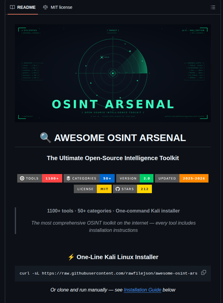 Rawfilejson Awesome Osint Arsenal screenshot