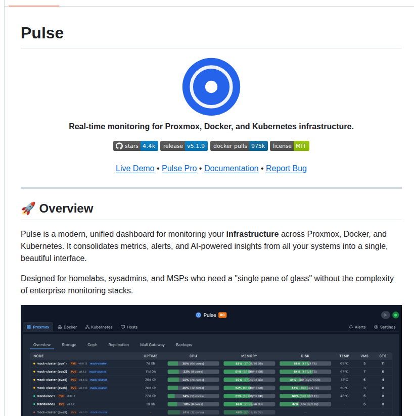 Rcourtman Pulse screenshot