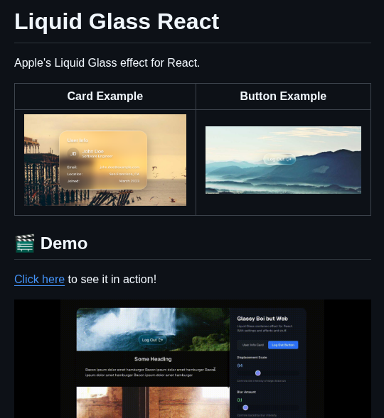 Rdev Liquid Glass React screenshot