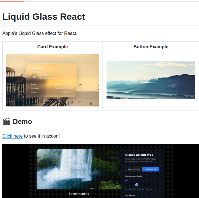 Rdev Liquid Glass React screenshot