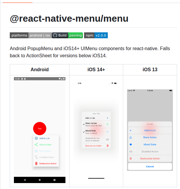 React Native Menu Menu screenshot