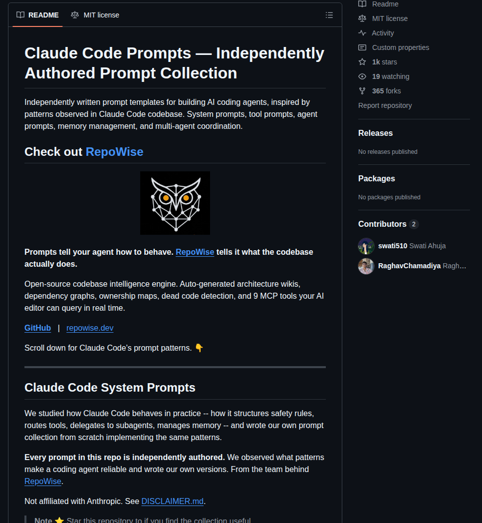 Repowise Dev Claude Code Prompts screenshot