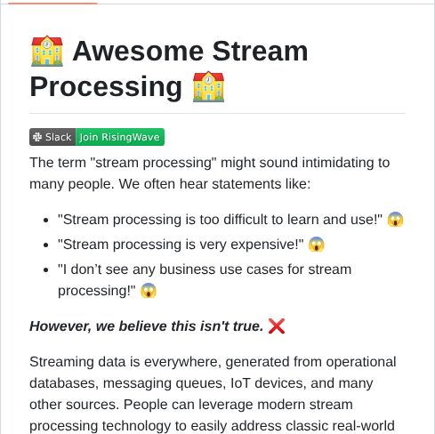 Risingwavelabs Awesome Stream Processing screenshot