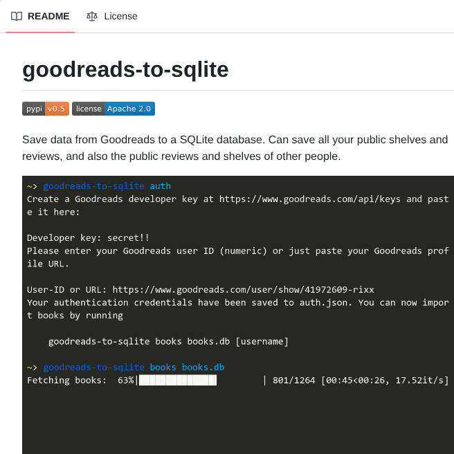 Rixx Goodreads To Sqlite screenshot