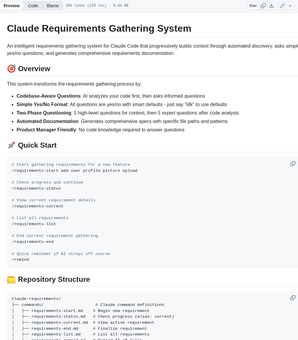 Rizethereum Claude Code Requirements Builder screenshot